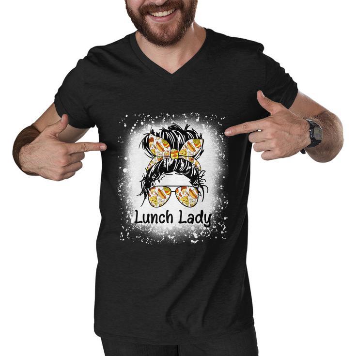 Bleached Lunch Lady Messy Hair Woman Bun Lunch Lady Life Gift V2 Men V-Neck Tshirt