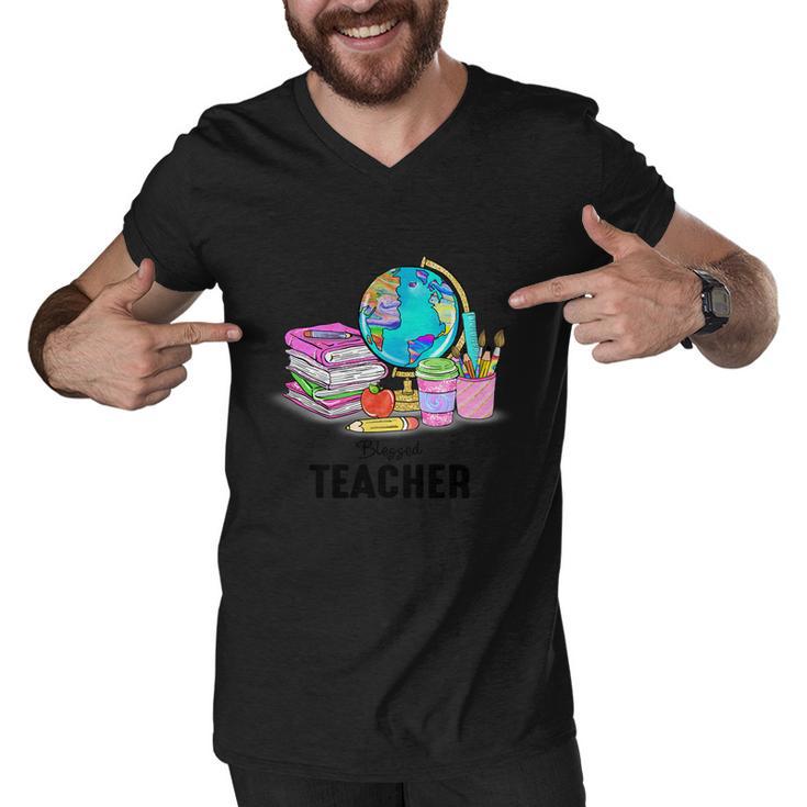 Blessed Teacher Graphic Plus Size Shirt Men V-Neck Tshirt