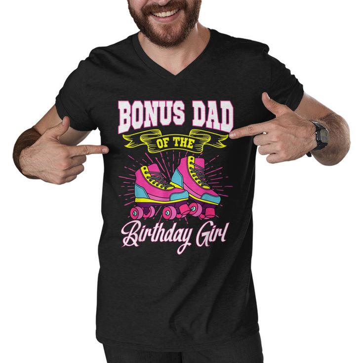 Bonus Dad Of The Birthday Girl Roller Skates Bday Skating  Men V-Neck Tshirt