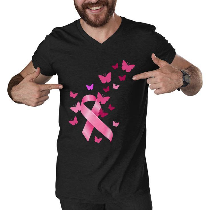 Breast Cancer Awareness Butterflies Logo Men V-Neck Tshirt