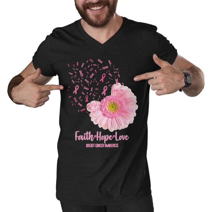 Breast Cancer Awareness Flowers Ribbons Men V-Neck Tshirt