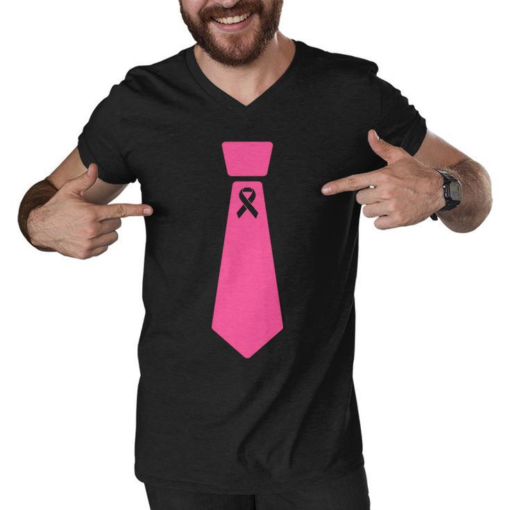 Breast Cancer Awareness Ribbon Tie Men V-Neck Tshirt