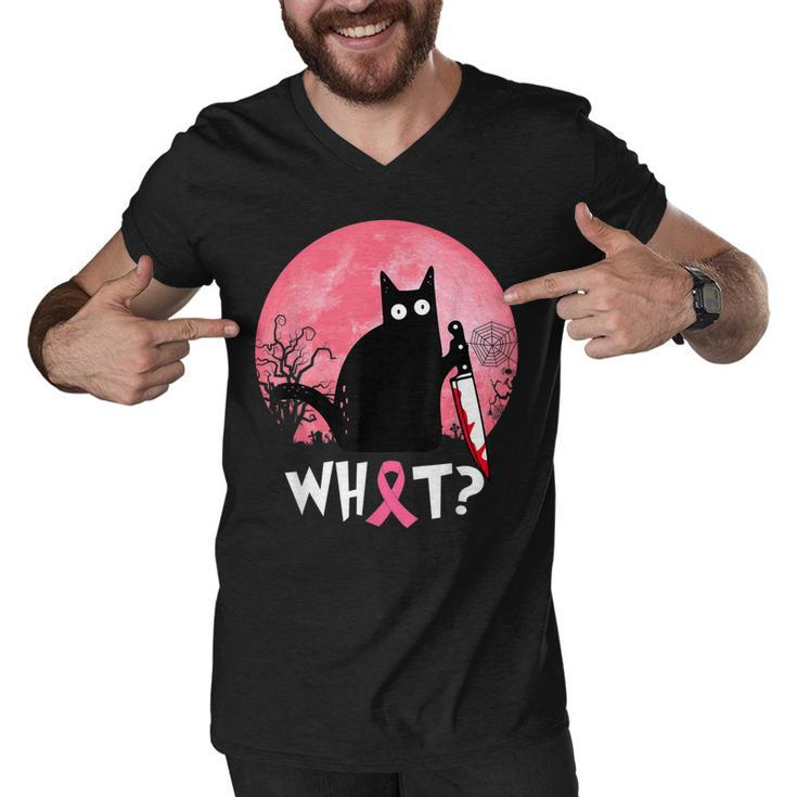 Breast Cancer Black Cat What Halloween Cat With Knife  Men V-Neck Tshirt