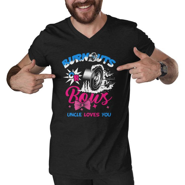 Burnouts Or Bows Gender Reveal Baby Party Announce Uncle Men V-Neck Tshirt