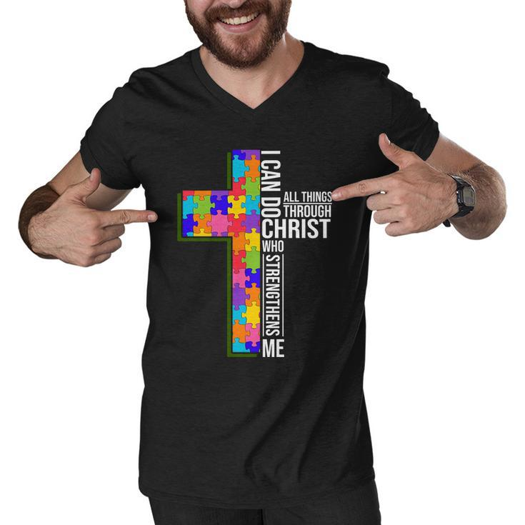Can Do All Things Through Christ Autism Awareness Men V-Neck Tshirt