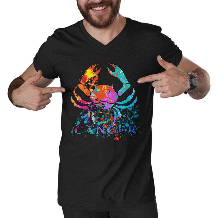 Cancer Zodiac Sign Crab Colorful Men V-Neck Tshirt