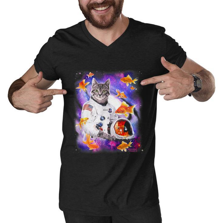 Cat Astronaut In Cosmic Space Funny Shirts For Weird People Men V-Neck Tshirt