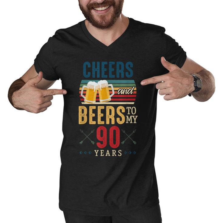 Cheers And Beers To My 90 Years 90Th Birthday  Men V-Neck Tshirt