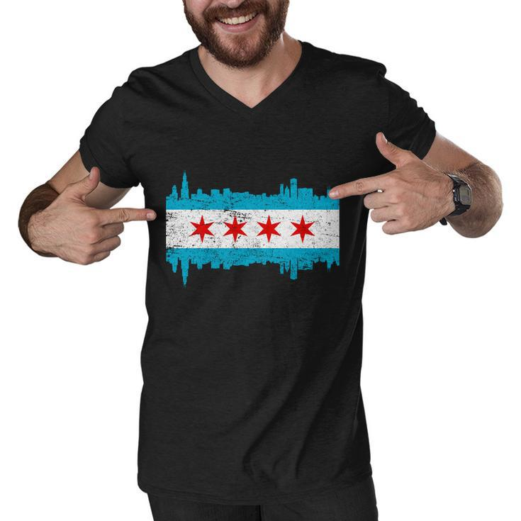 Chicago City Skyline Flag Vintage Men V-Neck Tshirt