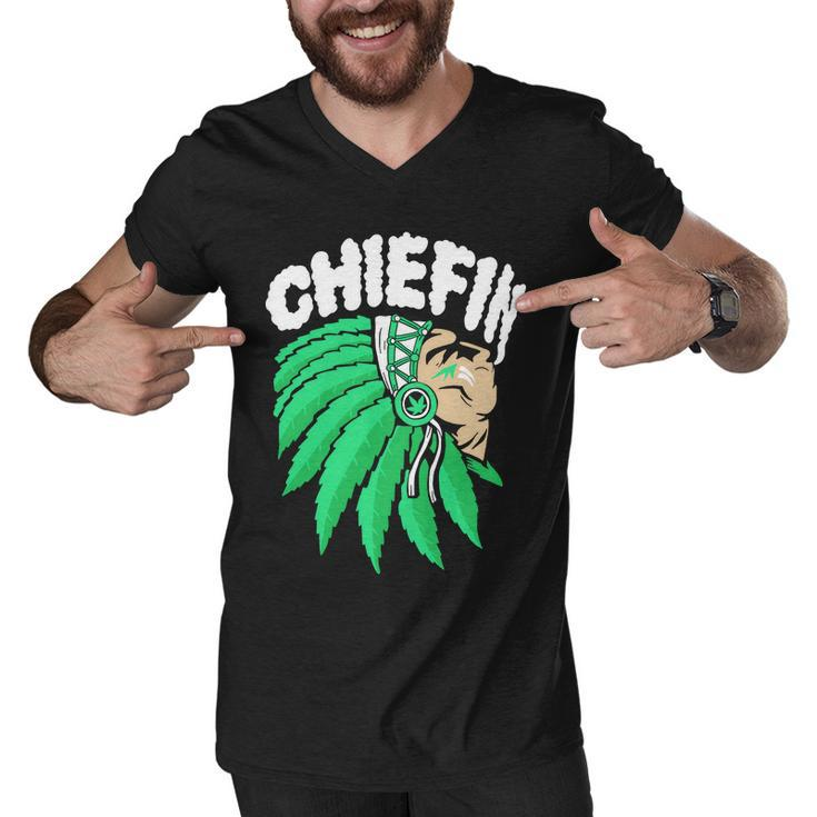Chiefin Smoke Weed Native American Men V-Neck Tshirt