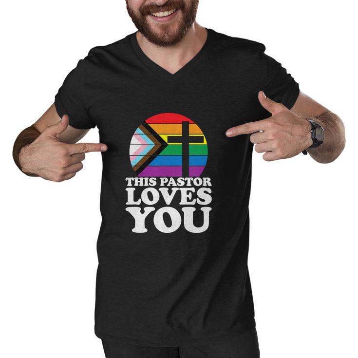 Christian Ally Inclusive Pride Clergy This Pastor Loves You Men V-Neck Tshirt