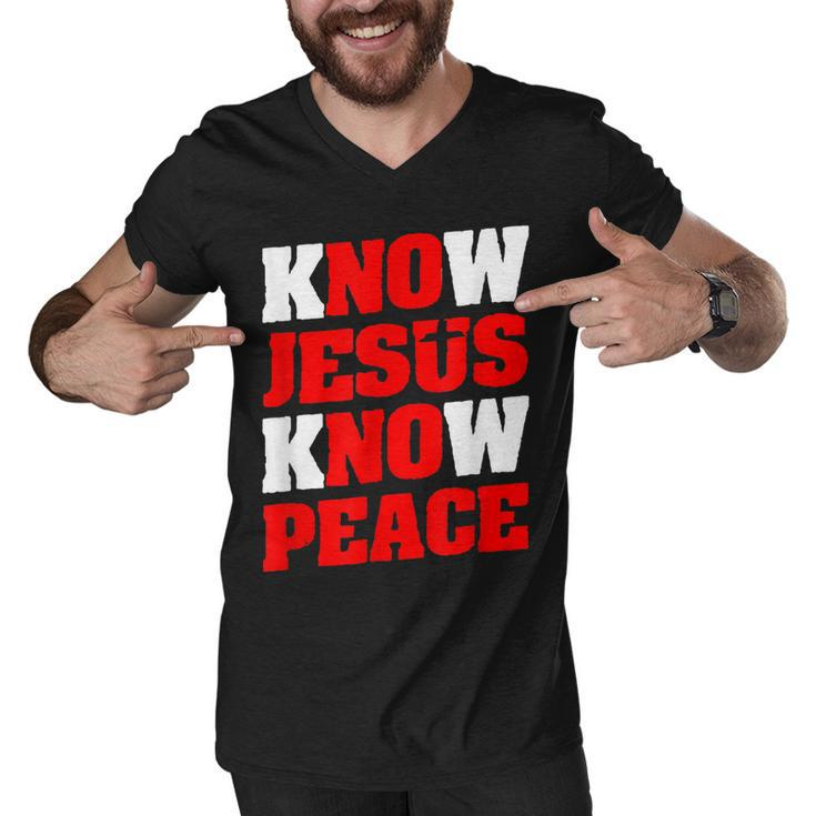 Christian Jesus Bible Verse Scripture Know Jesus Know Peace  V2 Men V-Neck Tshirt