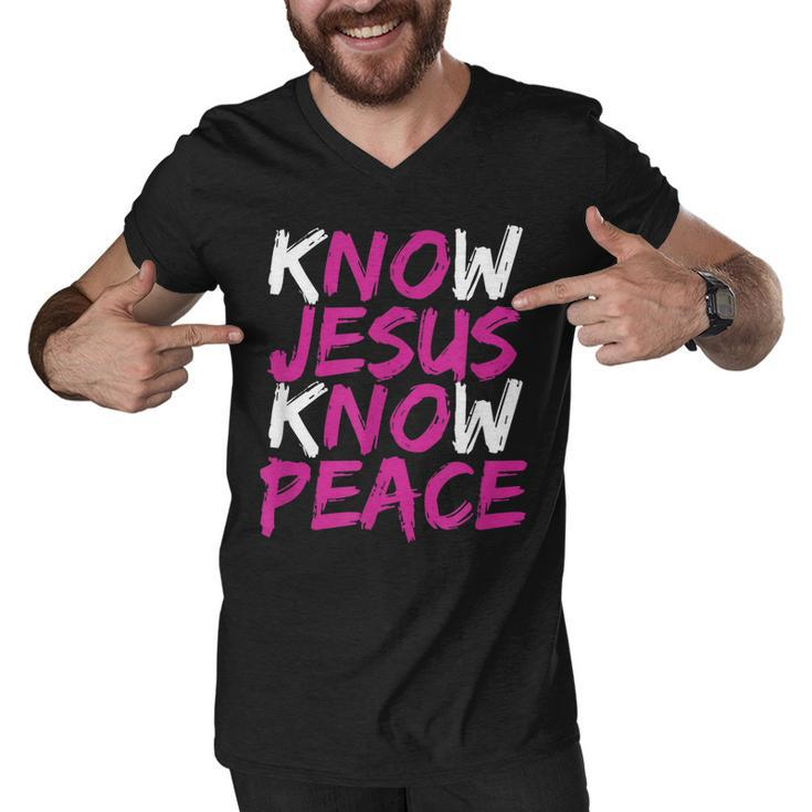 Christian Jesus Bible Verse Scripture Know Jesus Know Peace  V3 Men V-Neck Tshirt