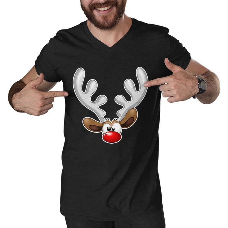 Christmas Red Nose Reindeer Face  Graphic Design Printed Casual Daily Basic Men V-Neck Tshirt