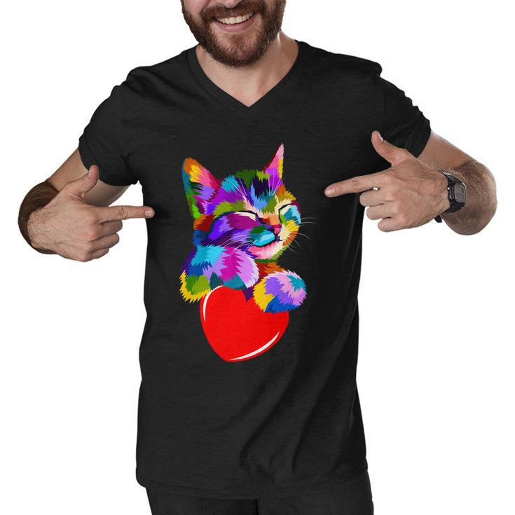 Colorful Cat Full Of Love Kitten Lovers Men V-Neck Tshirt