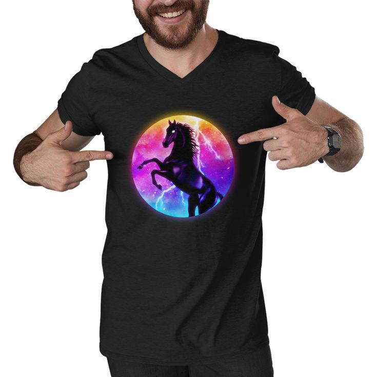 Colorful Retro 80S Eighties Lightning Galaxy Horse Men V-Neck Tshirt