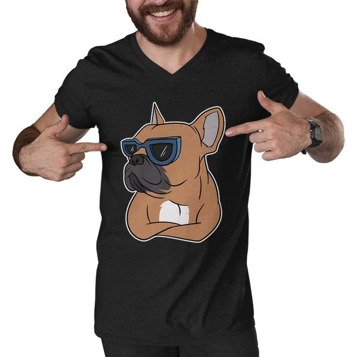 Cool French Bulldog Sunglasses Men V-Neck Tshirt