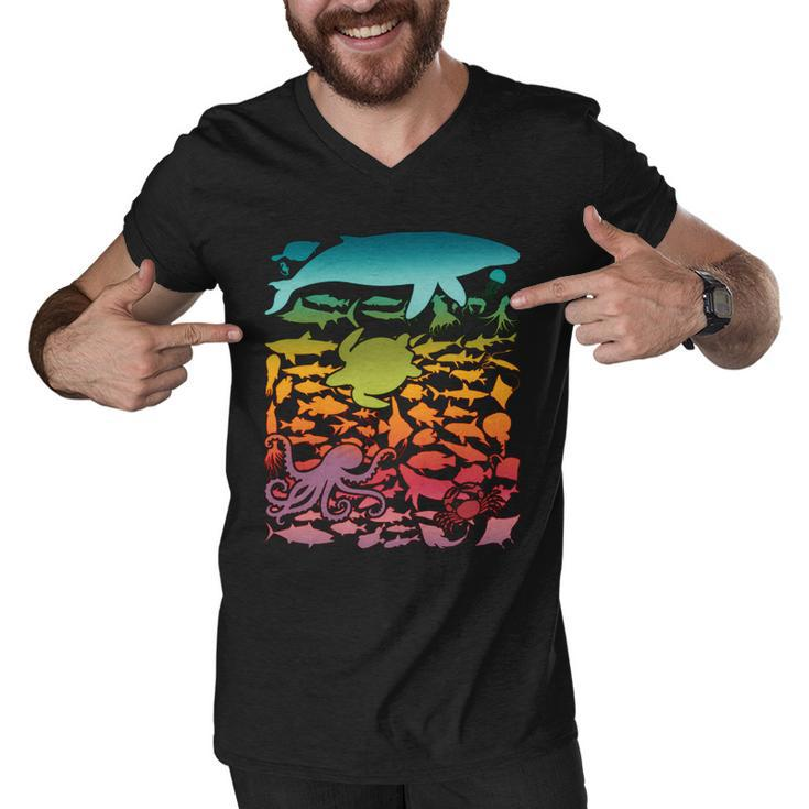 Cool Rainbow Ocean Sea Life Men V-Neck Tshirt