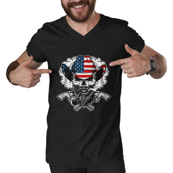 Cool Sugar Skull Cowboy Hat American Flag 4Th Of July Men V-Neck Tshirt