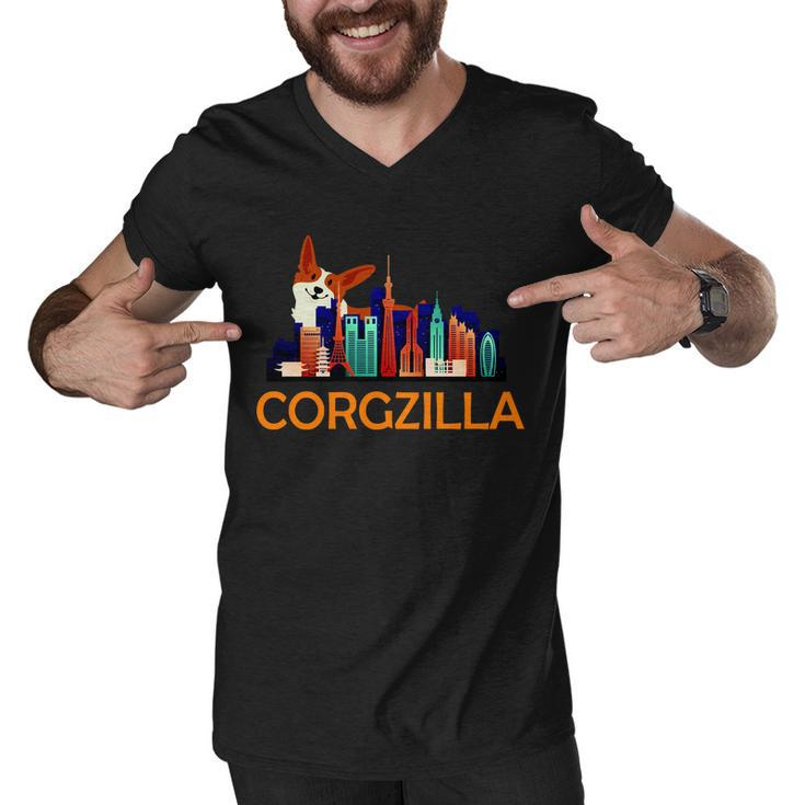 Corgzilla Funny Corgi Dog Men V-Neck Tshirt