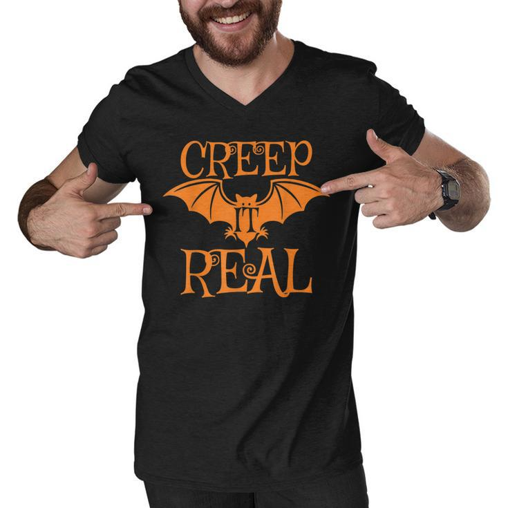 Creep It Real Halloween Bat Pumpkin  Men V-Neck Tshirt