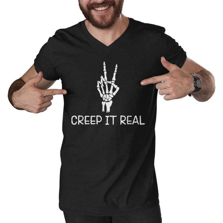 Creep It Real Peace Sign Skeleton Hand Funny Bones Halloween  Men V-Neck Tshirt