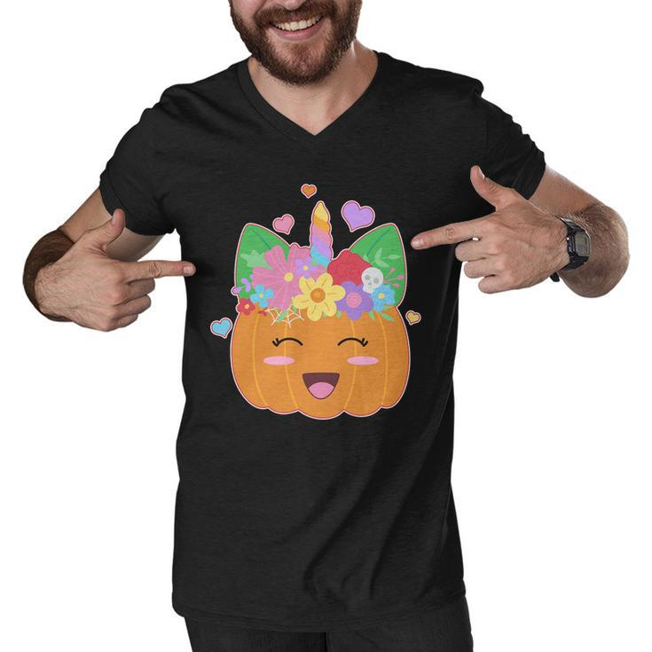 Cute Halloween Unicorn Pumpkin Graphic Design Printed Casual Daily Basic Men V-Neck Tshirt