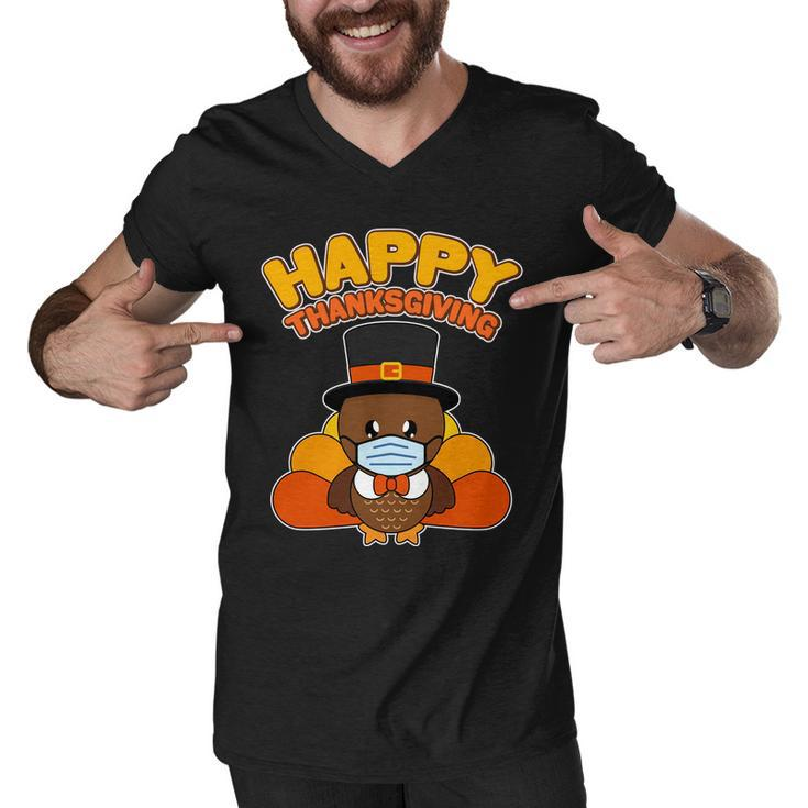 Cute Happy Thanksgiving Quarantine Turkey Mask Tshirt Men V-Neck Tshirt