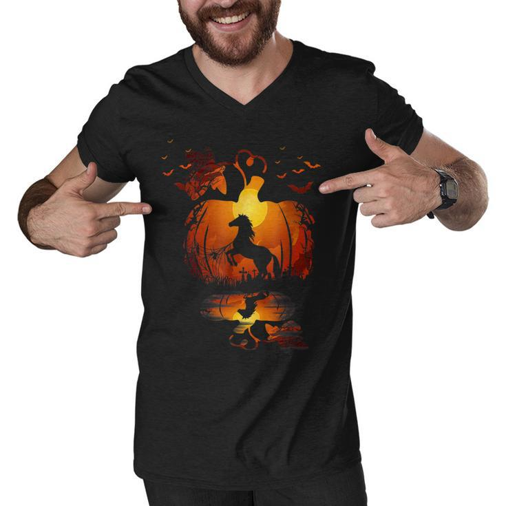 Cute Horse In The Pumpkin Funny Halloween Autumn Happy Fall Men V-Neck Tshirt