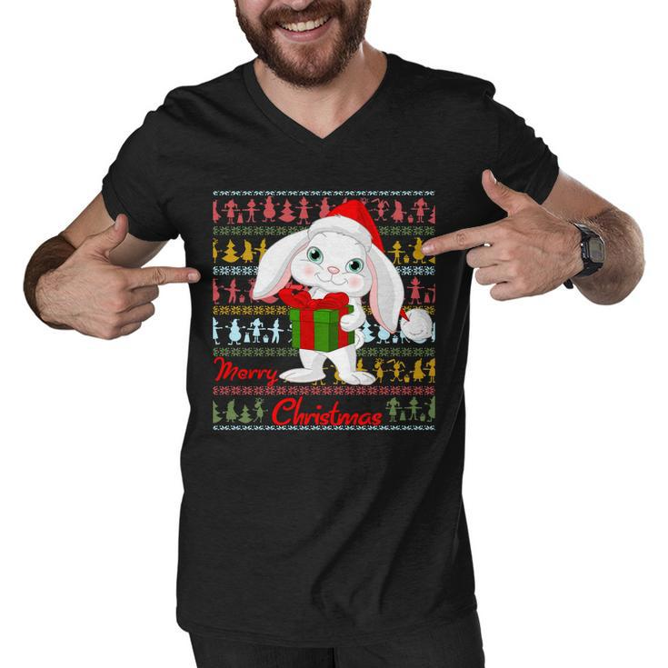 Cute Rabbit Ugly Christmas Sweater Men V-Neck Tshirt