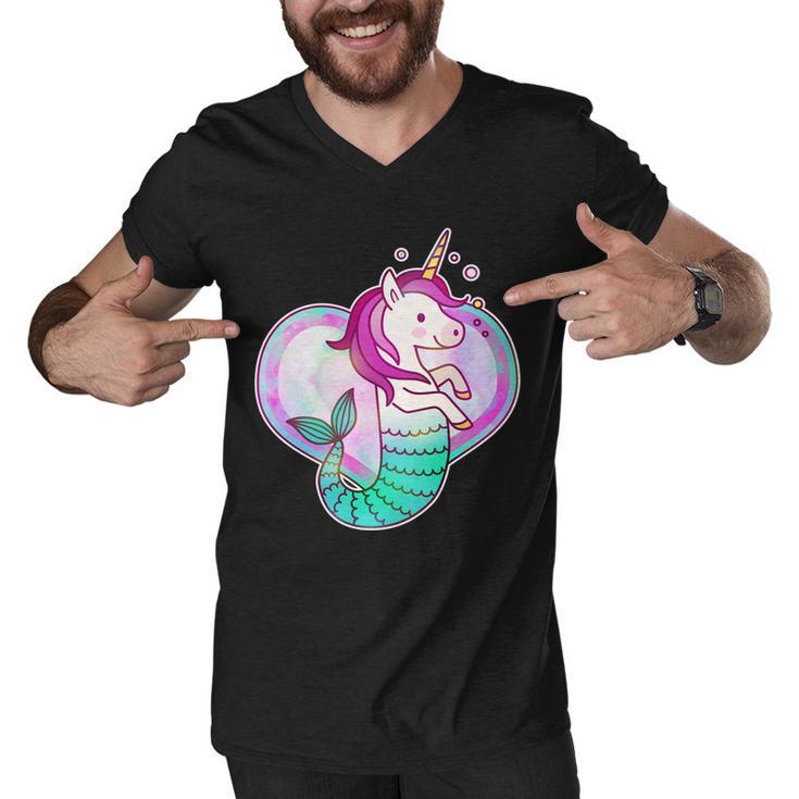 Cute Unicorn Mermaid Heart Men V-Neck Tshirt