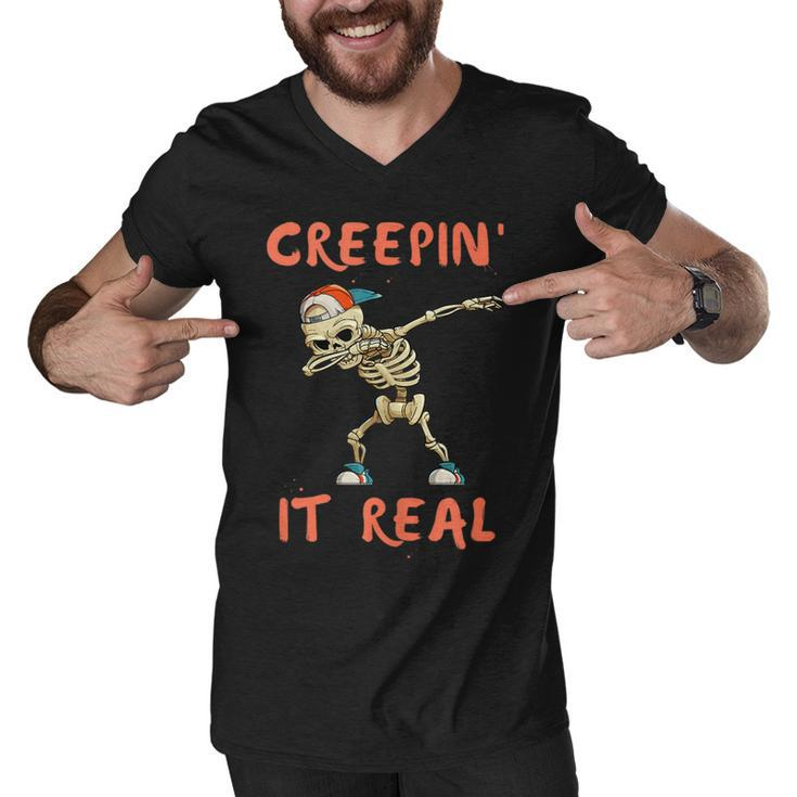 Dancing Skeleton And Dab Press For Halloween  Men V-Neck Tshirt