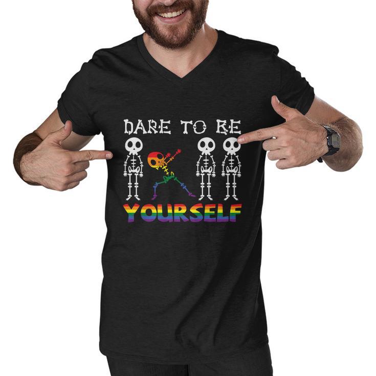 Dare To Be Yourself Skeleton Lgbt Gay Pride Lesbian Bisexual Ally Quote Men V-Neck Tshirt