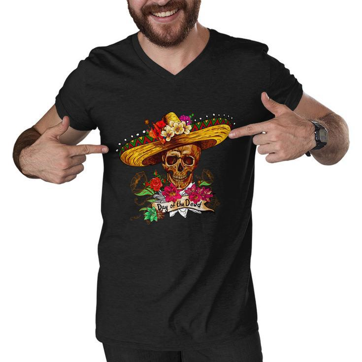 Day Of The Dead Sugar Skull Sombrero Tshirt Men V-Neck Tshirt