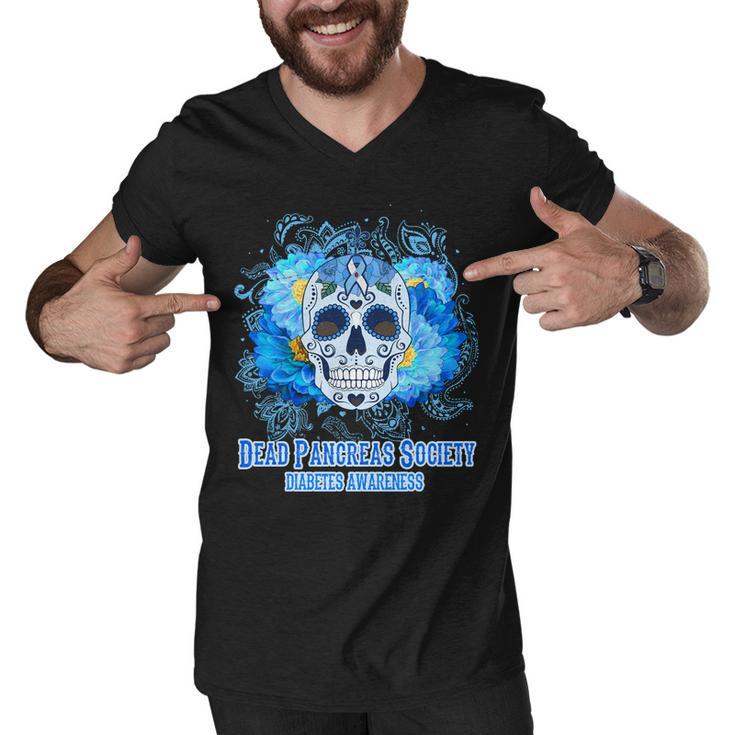 Dead Pancreas Society Diabetes Awareness Sugar Skull Men V-Neck Tshirt