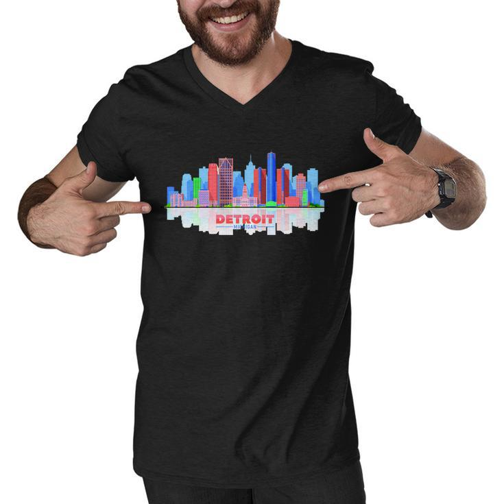 Detroit Skyline Abstract Graphic Design Printed Casual Daily Basic Men V-Neck Tshirt