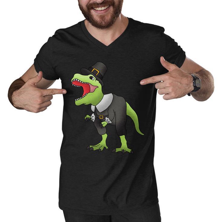 Dinosaur Thanksgiving Pilgrim Tshirt Men V-Neck Tshirt