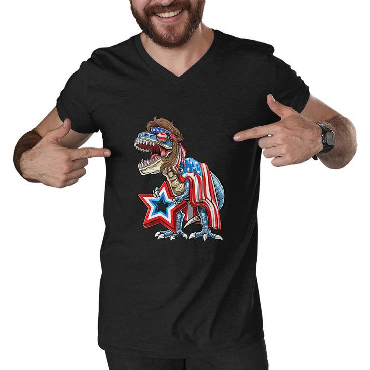 Dinosaur Trex Mullet Funny 4Th Of July Usa American Flag Men V-Neck Tshirt