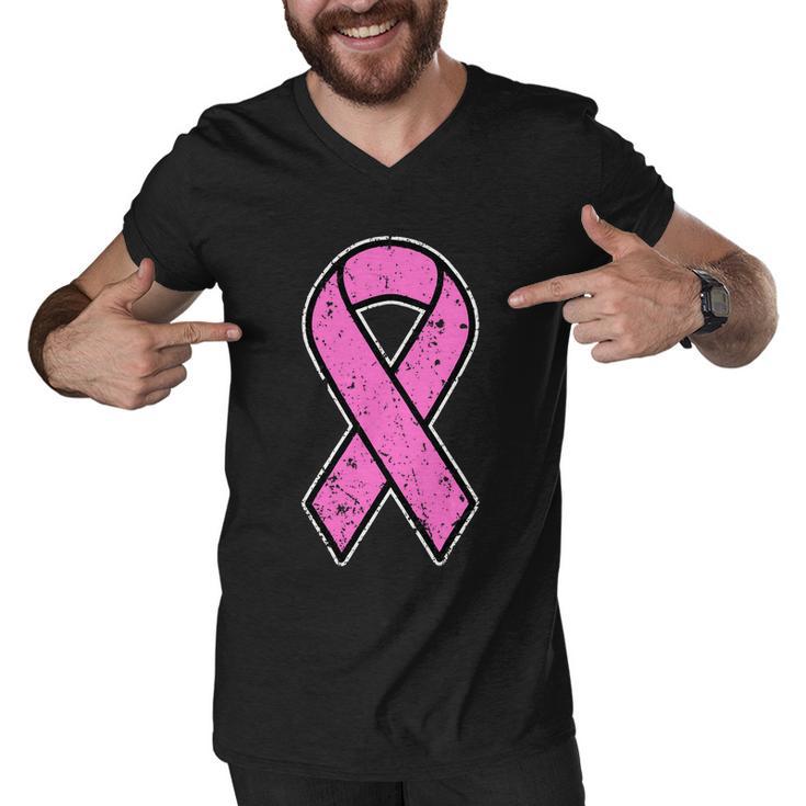 Distressed Breast Cancer Awareness Pink Ribbon Tshirt Men V-Neck Tshirt