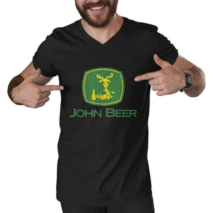 Distressed S Funny Tractor John Beer Deer Farmer Tshirt Men V-Neck Tshirt