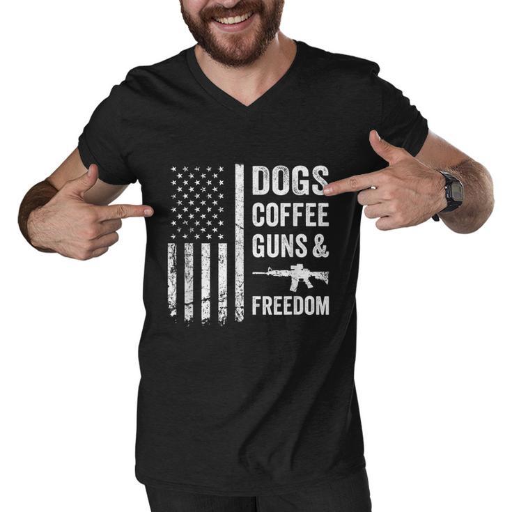 Dogs Coffee Guns & Freedom Funny Pro Gun American Flag Men V-Neck Tshirt