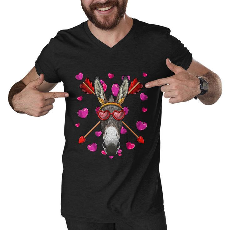 Donkey Valentines Day Animal Face Heart Glass Love Arrows Gift Men V-Neck Tshirt