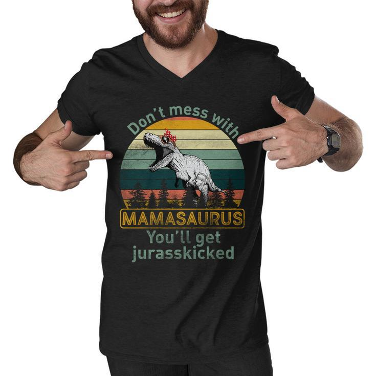 Dont Mess With Mamasaurus Jurrasskicked Men V-Neck Tshirt