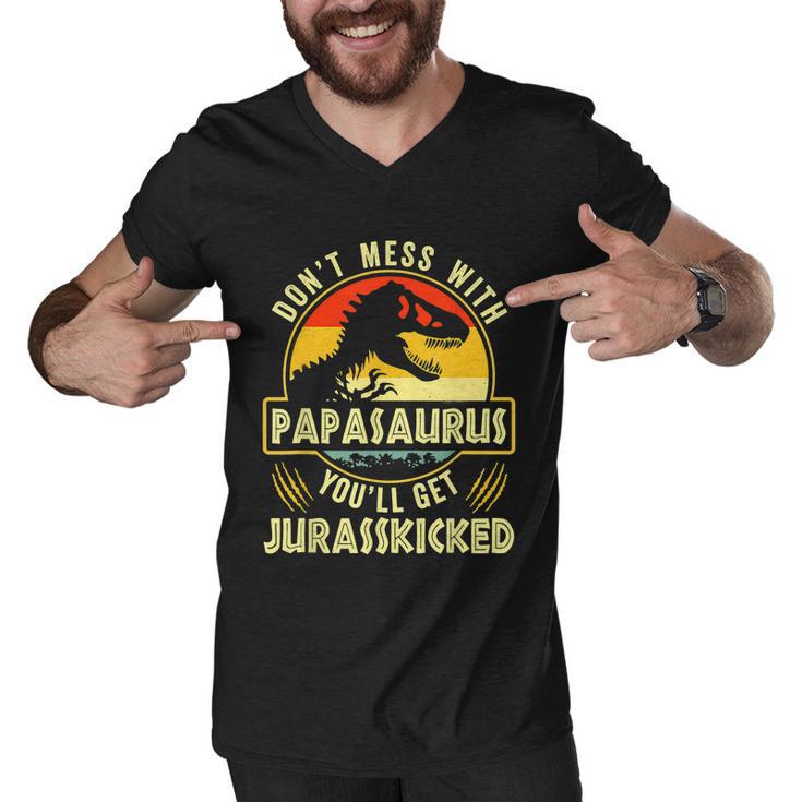 Dont Mess With Papasaurus Youll Get Jurasskicked Fathers Day V2 Men V-Neck Tshirt