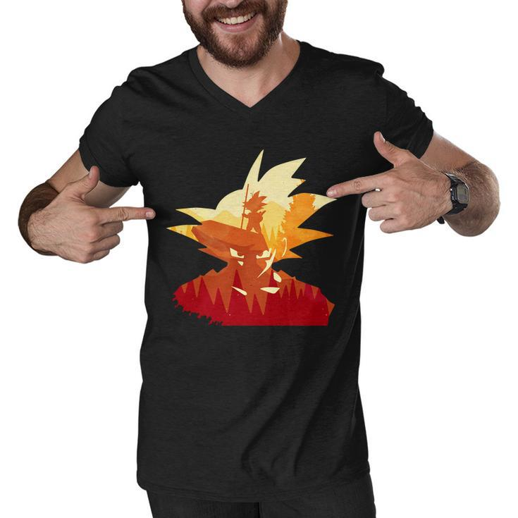 Dragon Fighter Silhouette Illustration Tshirt Men V-Neck Tshirt
