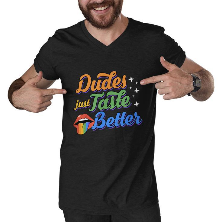 Dudes Just Taste Better Funny Cute Sexy Gay Pride Rainbow Men V-Neck Tshirt