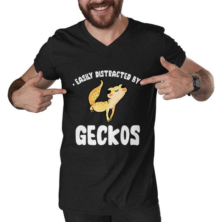 Easily Distracted By Geckos Funny Leopard Gecko Lizard Lover Cool Gift Men V-Neck Tshirt