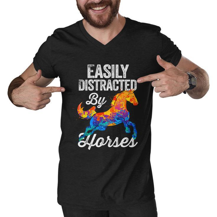 Easily Distracted By Horses Funny Gift For Horse Lovers Girls Gift Men V-Neck Tshirt