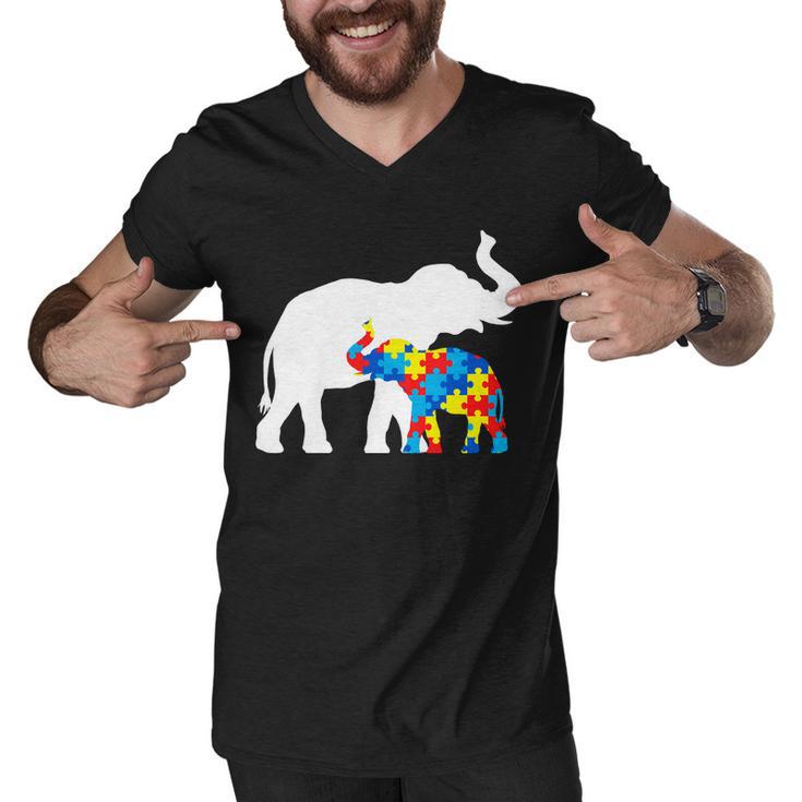 Elephant Puzzle Autism Parents Tshirt Men V-Neck Tshirt