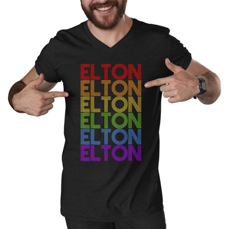 Elton Wordmark Pattern Retro Style Men V-Neck Tshirt
